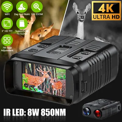 Hunting WIFI Night Vision Binoculars 4K 8W Infrared 850nm Goggles 10x Zoom 300m • £57.99