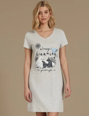£15 • Buy Lovely BNWT M&S Tatty Teddy Grey Cotton Rich Short Sleeve Nightdress 14