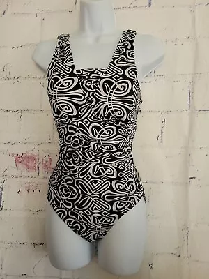 Retro Mod Bod Marilyn Swimsuit One Piece Black White Size XS Wide Tie Straps • $17.98