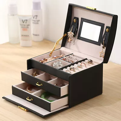 Jewellery Box With Mirror Girl 2 Drawer Organiser Ring Earring Storage Lock Case • $26.89