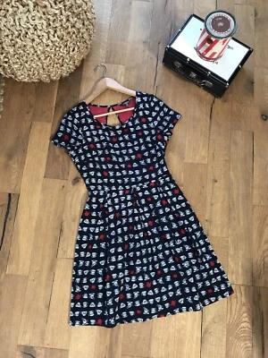 £5.99 • Buy M&S Limited Collection Navy Blue Teapot Print Keyhole Back Tea Dress Size 8