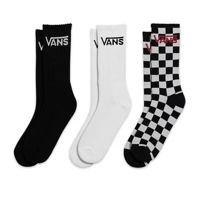 Vans Classic Crew 6.5-9US Sock 3 Pack In Black Checkerboard-  - • $17.49