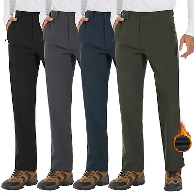 Men's Fleece Lined Pants Waterproof Softshell Thermal Zip Pockets Ski Trousers • $25.64