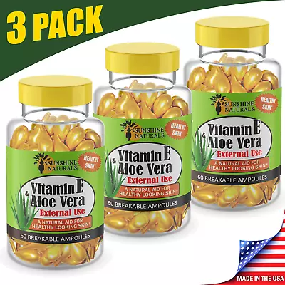 Sunshine Naturals 3 PACK Vitamin E Plus Aloe Vera Skin Cream 60 Ct HEALTHY SKIN • $28.59