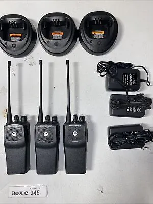 3 Motorola PR400 UHF 16 Channel Two-Way Radios AAH65RDC9AA2AN Batteries Chargers • $350