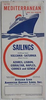 American Export Lines MV VULCANIA & SATURNIA 1948 Sailing Programme Fares Etc. • $20