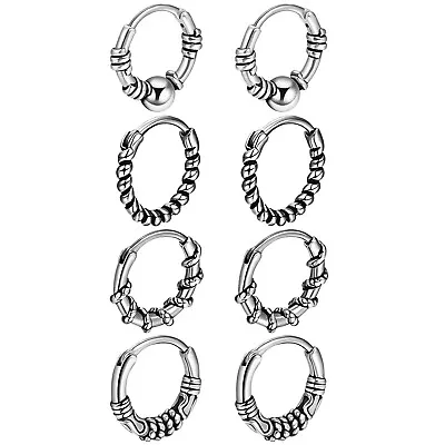 Punk Gothic Stainless Steel Tribal Bali Small Hoop Earrings For Men Women • $9.99