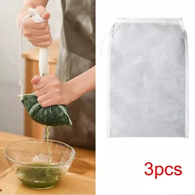 £4.99 • Buy 3Pcs Nylon Fine Mesh Food Strainer Filter Bag Coffee Juice Net Strainer Reusable