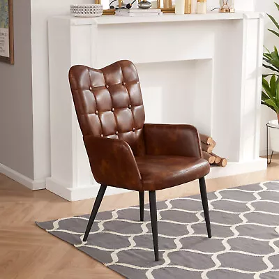 Modern Leather Accent Chair W/ Arms High Back Living Room Wingback Chair Tufted • $139.98