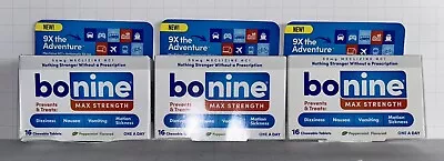 Bonine Max Peppermint  For Motion Sickness Prevents & Treats 16 Tablets Lot Of 3 • $13.95