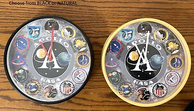 NASA Apollo Mission Patches And Logo Wall Clock -- Choose Black Or Natural Frame • $29.95
