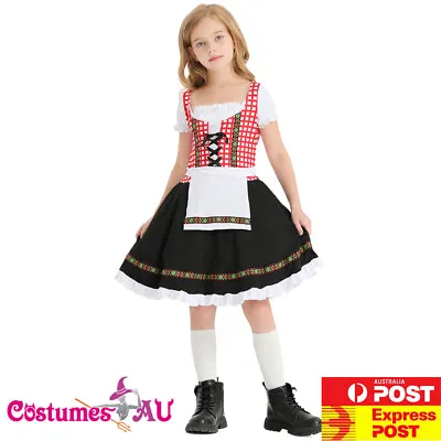 Girls Red Oktoberfest Costume German Bavarian Beer Maid Child Kids Fancy Dress • $35.14