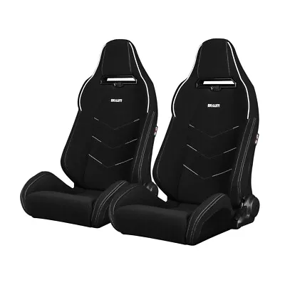 Braum ® - Black Jacquard W/ White Piping Viper X Reclinable Racing Seats - Pair • $899.99