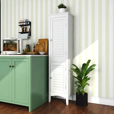 $125.49 • Buy Bathroom Tall Cabinet Narrow Slim Storage Tower With Adjustable Shelf & 2 Doors