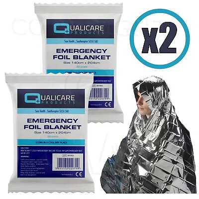 2 X Emergency Foil Blanket Camping First Aid Survival Mylar Silver Thermal Space • £2.99