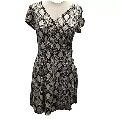 Rebel Sugar Snake Print Dress Women's Size L Short Cap Sleeve Crossover Front • $9.95