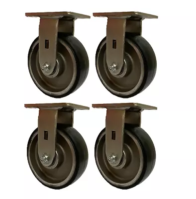 4 Heavy Duty Set 6  8  Black Polyurethane On Aluminum Wheels Rigid Swivel Brake • $106.55