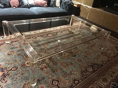 £2300 • Buy Charles Hollis Jones Lucite & Glass Coffee Table Vintage With Gold Accents