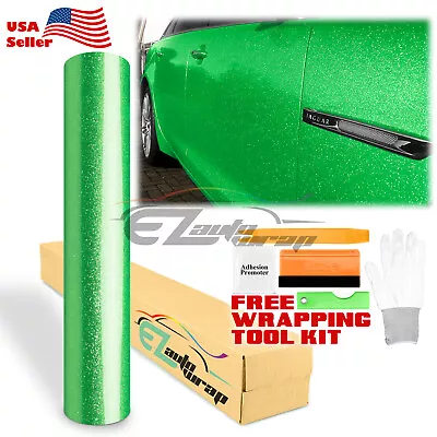 * Gloss Glitter Green Metallic Sparkle Vinyl Car Wrap Sticker Bubble Free Film • $24.98