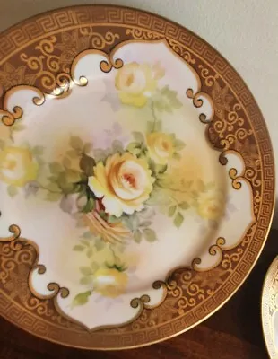 Old Noritake 10k Hand Painted Yellow Roses Blue Komaru Mark X 6 Plates 21.7cm • $257.35