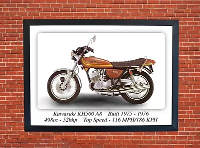 Kawasaki KH500 A8 Red Motorcycle  A3 Size Print Poster On Photographic Paper Art • £9.99