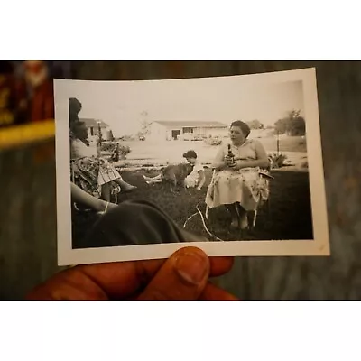 Beer Drinking 1950s Neighborhood Scene Dog Playing Woman Vintage Snapshot Photo • $8