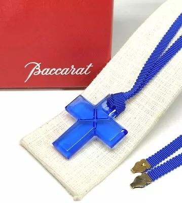 Baccarat Blue Crystal Cross Necklace Pendant Choker With Box • £67.73