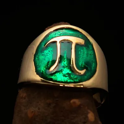 Mens Brass Teacher Ring Mathematics Symbol Greek Letter Pi Green Size 8.5 • $24
