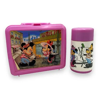 VTG Aladdin Pink Mickey Mouse & Minnie Mouse Plastic Lunchbox W/ Thermos Paris • $24.89