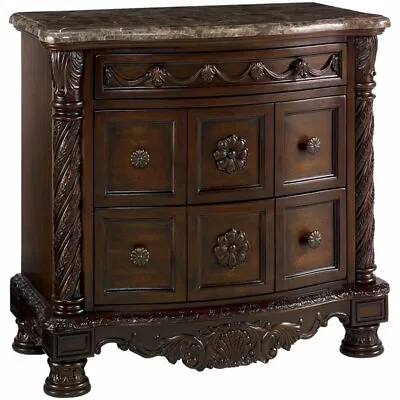 Ashley Furniture North Shore 3 Drawer Marble Top Nightstand In Brown • $815.99