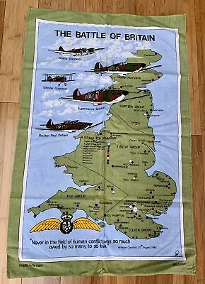 Vintage The Battle Of Britain Map & Planes 100% Cotton Tea Towel Made In Britain • £6