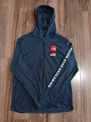 The North Face Hoodie Mens Americana Tri Blend Gray Patches Large Full Zip USA • $35