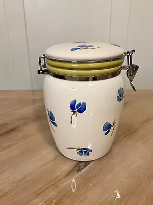 Vintage Inspirado Stonelite Seattle USA Canister Cookie Jar Green Blue Floral • $5