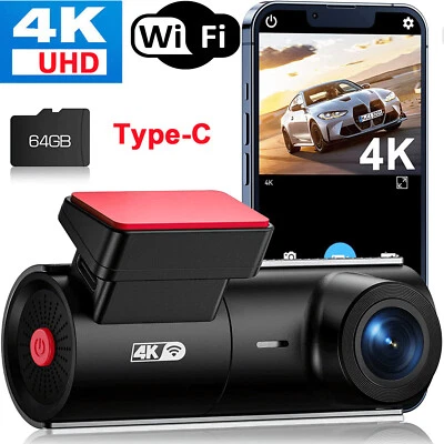 $88.99 • Buy 4K UHD WiFi Dash Cam Front Dash Camera IR Night Vision Car WDR With APP Type-C
