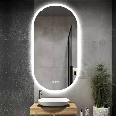 Oval Lighted LED Bathroom Mirror Pill Shaped Anti-Fog Smart Makeup Vanity Mirror • $139.92