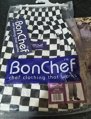 Small Unisex Bonchef Black And White Checked Chef Trousers Chef's Baggies  • £7.99