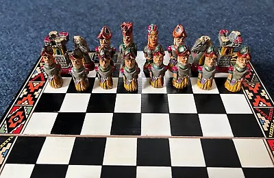 Handmade Chess Set Aztec Mayan Incas VS Spanish Conquistadors Vintage Andean • $24.95