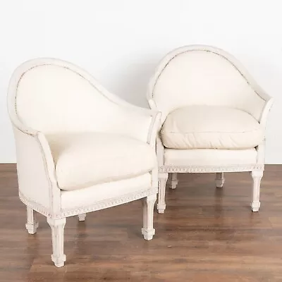 Pair Gustavian White Arm Chairs Sweden Circa 1910 • $3600