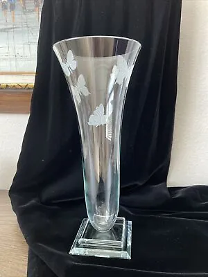 Mariposa  Butterfly  14  Tall Clear Glass Vase By Stephen Schlanser Discontinued • $269.99