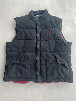 Polo Ralph Lauren Vest Men's Sz XL  Quilted Puffer Black Red Plaid Snap VINTAGE  • $79.99