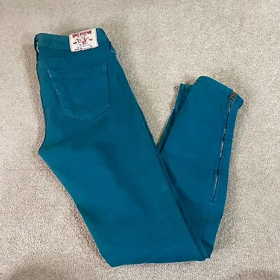 Vintage True Religion Jeans Womens 26/29 Green Tara Skinny Ankle Zip Pants • $29.30