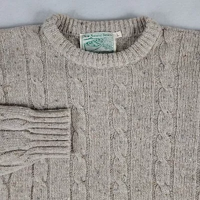 Vintage Mens Sweater Large Beige Colorful Speckled Cable Knit Irish Donegal Wool • $39.88
