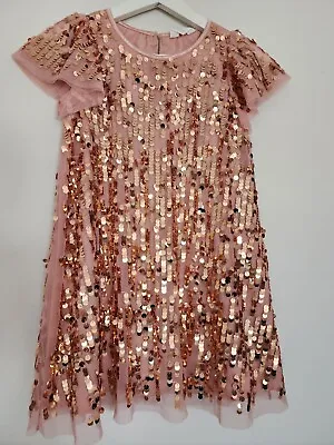 H&m Sequins Rose Peach Tulle Flare Short Girls Dress 7y 7t 8y 8t New • $39