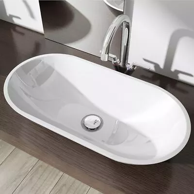 Bathroom Stone Solid Wash Basin Bowl Countertop Oval Large Deep Sink 600x300mm • £87.95