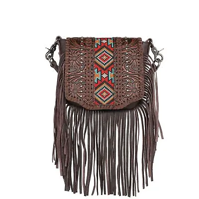 Montana West Genuine Leather Purse Aztec Floral Tooling Fringe Crossbody Bag • $58.99