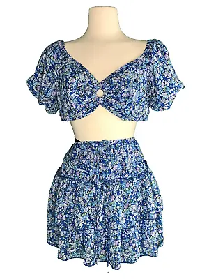Wild Fable Women's Shirt Skirt 2 Piece Set Crop Top Blue Floral Convertible XL • $20