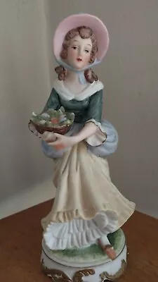 Vintage Lefton Figurine Woman Holding Basket Of Flowers • $9.99