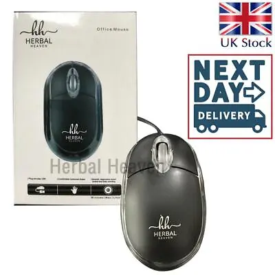 Wired USB Optical Mouse For Office PC Laptop Computer Mini Black 1.2m Cable New • £4.99