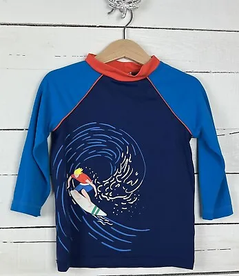 Boys MINI BODEN Sz 4 5y Swim Rash Guard L/s Top Blue Orange Surfer Shark • $18.99