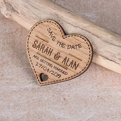 £2.99 • Buy Personalised Engraved Rustic Wooden Heart Save The Date Fridge Magnets Invites